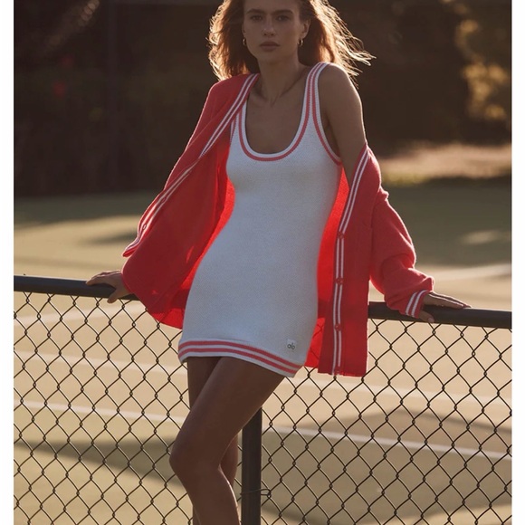 NWT - ALO White Knit Tennis 🎾 Mini Dress with Candy Red Stripe Trim-SIZE SMALL - Picture 4 of 7